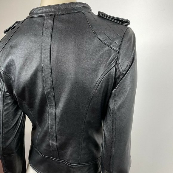 Cue Women's Leather Biker Black Jacket Size 8 A2 - Picture 9 of 12